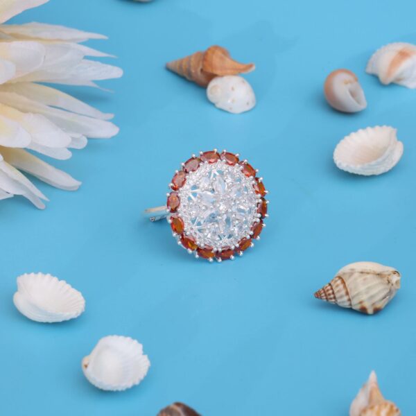 Silver Flower Ring with Orange Gems for Girls & Women.(1)